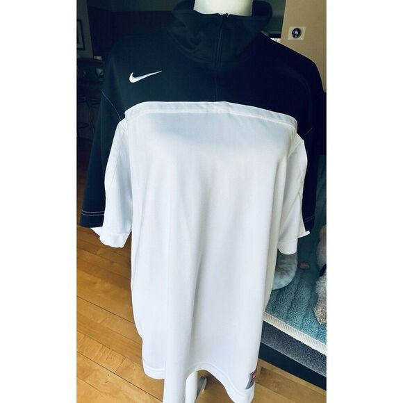 Nike Dri-Fit T-Shirt Short Sleeve Athletic White Black Large 1/4 Zip - Picture 2 of 9